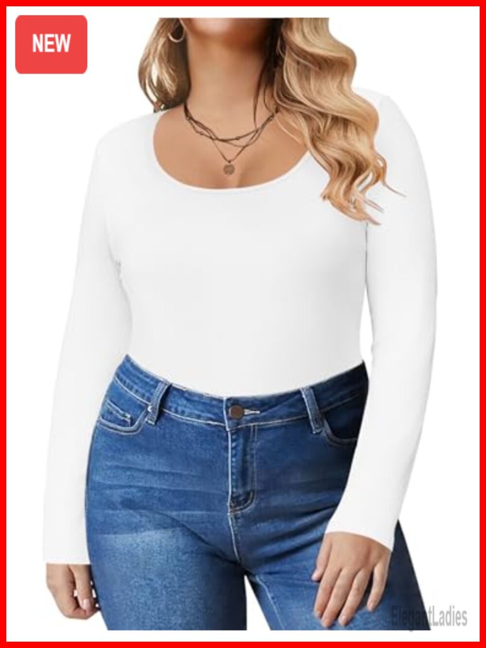 Plus Size Long Sleeve Scoop Neck Slim Fit Basic T-Shirt